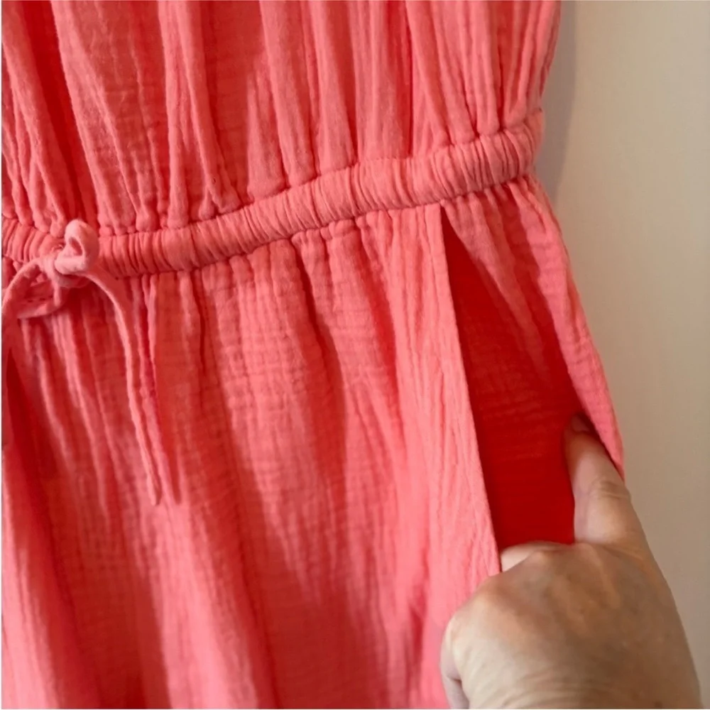 Evereve Gemma Playful Athletic Comfort Gauze  Coral Cotton Jogger Jumpsuit L - Picture 9 of 10